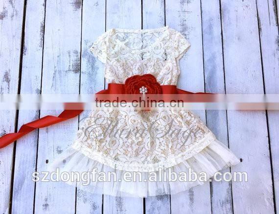2016 new hot sale style lace Christmas flower dress children frocks designs