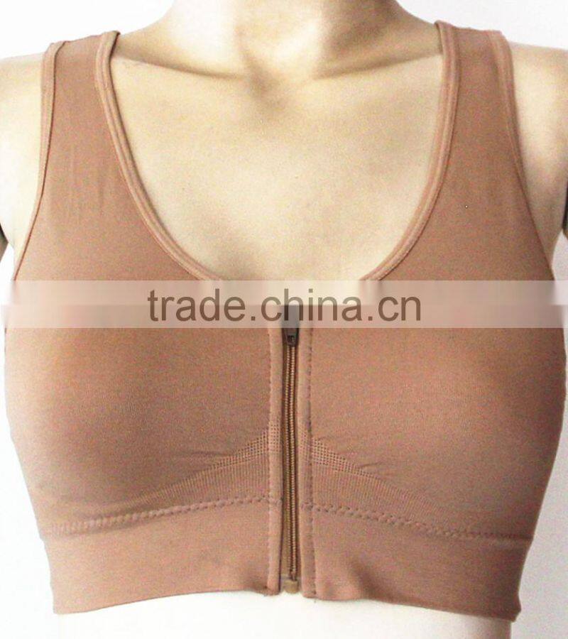 seamless front close zipper double layer with removable sponge sports bra