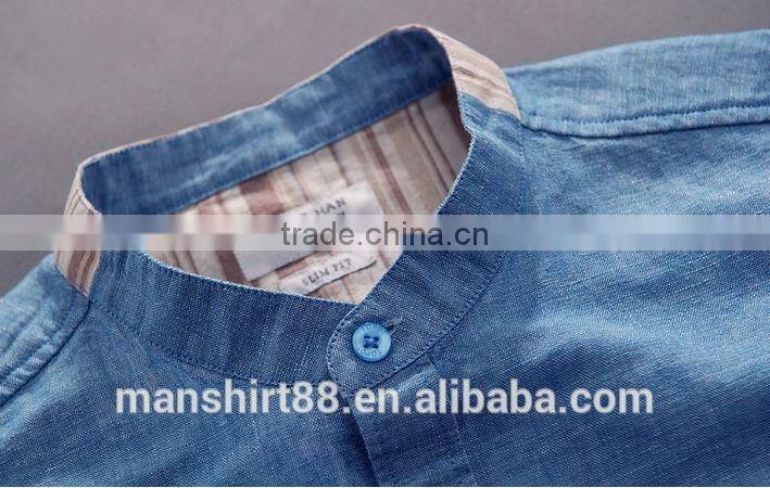 2016 new style roll up sleeve Mandarin collar linen cotton shirts for men