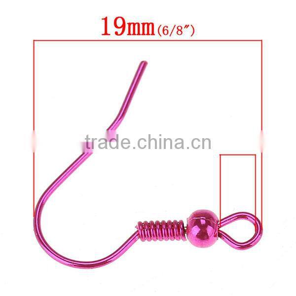 Copper Ear Wire Hook Fuchsia With Spring Ball Loops 19mm x 19mm,50Pairs