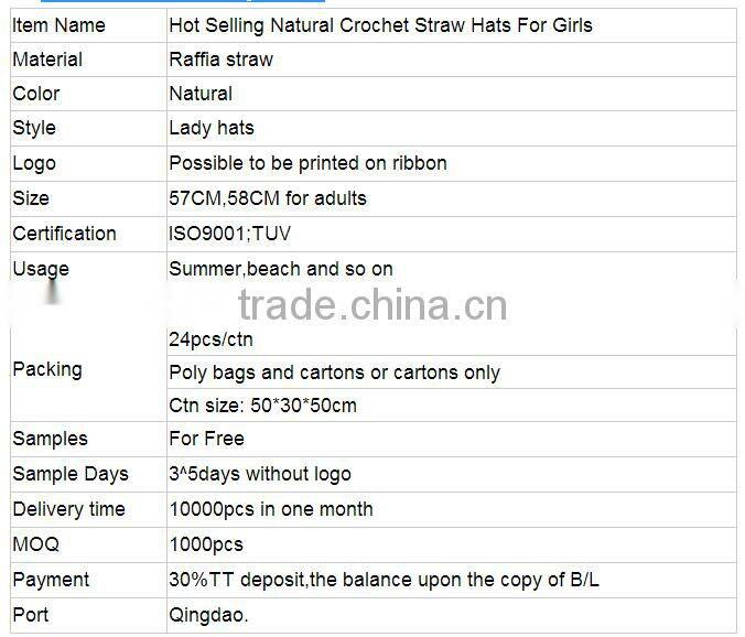 Natural Stylish Wide Brim Women Straw Hat, Crochet Straw Hats For Girls