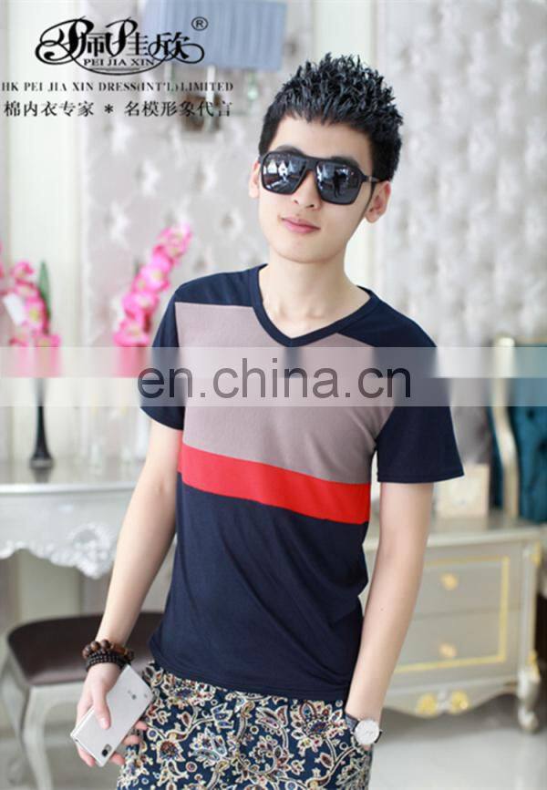 Peijiaxin Casual Style New Design Bulk V-neck Three-colored Cheap Promotional T shirt