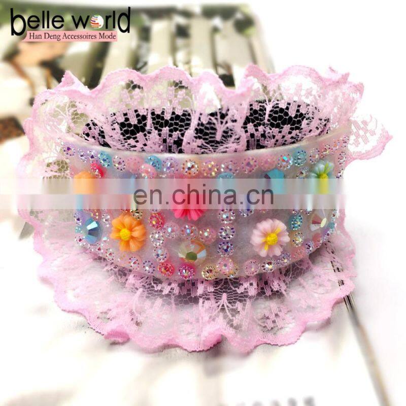 New style Nylon lace flat back rhinestones flower Hair Bun Maker magic buns hair