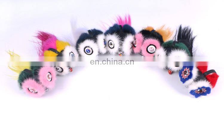 Fashionable High Quality Bag Charm Owl Keychains Luxury Car Keychains Pendant of Mink Fur