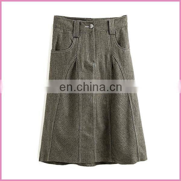 OEM exported NA back belt waisted middle skirt OL skirt