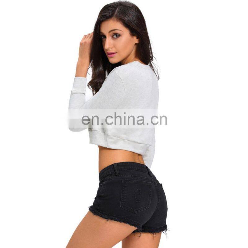 2016 New Design Deep V-neck Lacing Collar Crop Top Women Girls T-shirt