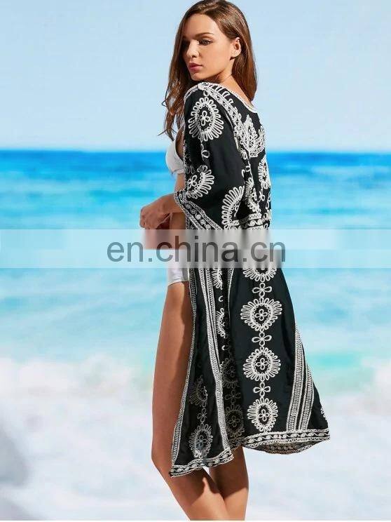 bohemian black lace Beach Kimono Cardigan Plus Size Summer Pool Party cotton Women Top and Blouse