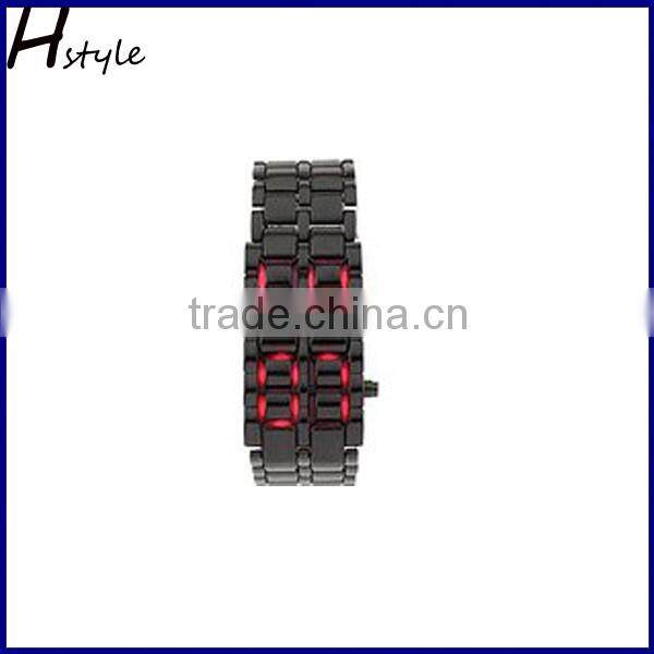 Men's Lava Black Stainless Steel Bracelet Watch Black and Red LED Digital Watch WP002