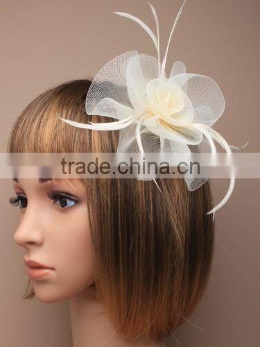 Custom Design Hairclip Flower Fascinator Headpiece With Feather