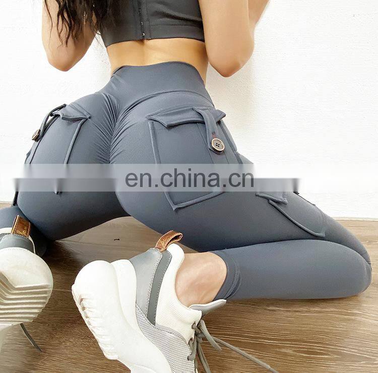Wholesale sexy peach fitness pants women's tooling high-waist hip-lifting elastic tight-fitting yoga pants