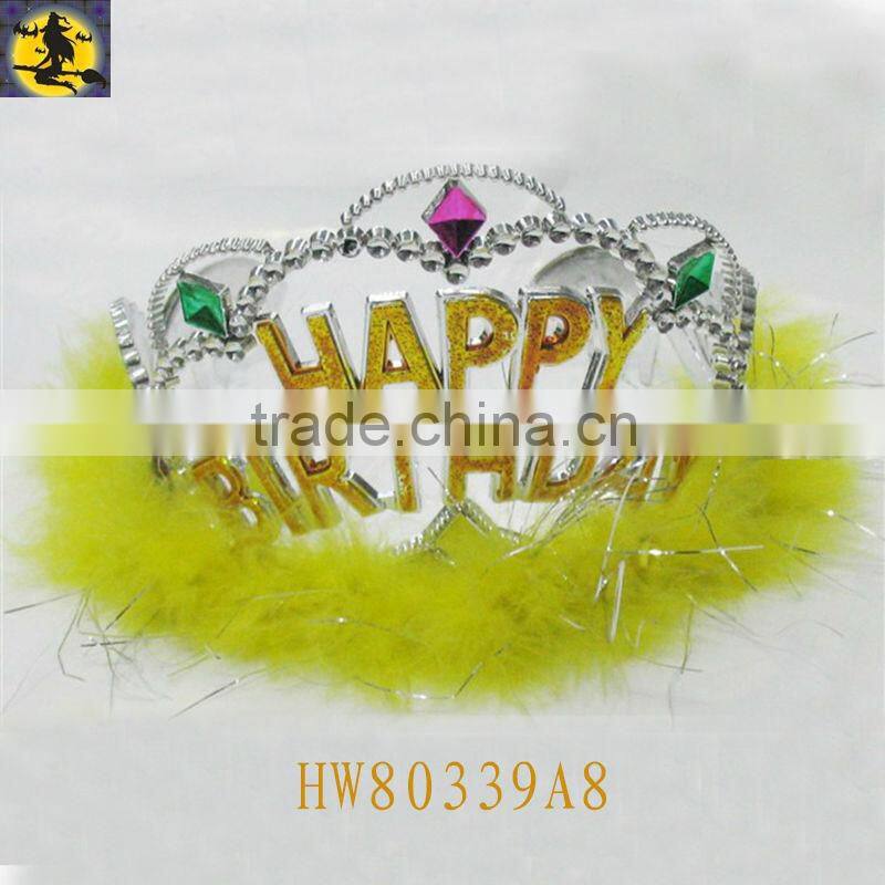 Silcer Painting Birthday Princess Tiara with Pink Fur