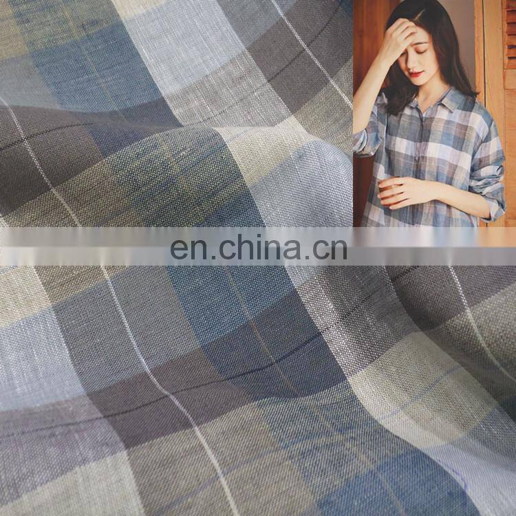 High quality linen color pure linen check fabric women's shirt Fabric women's dress Fabric