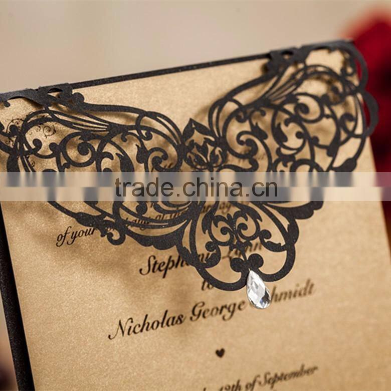 Inexpensive Fantastic Handmade Black Laser Cut Floral Wedding Invitations Wraps