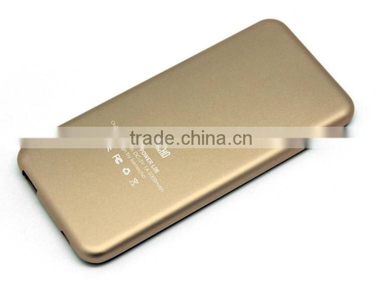 Latest ultra-thin external portable power bank metal shell li-polymer cell 6000mah costomized advertising mobile power bank