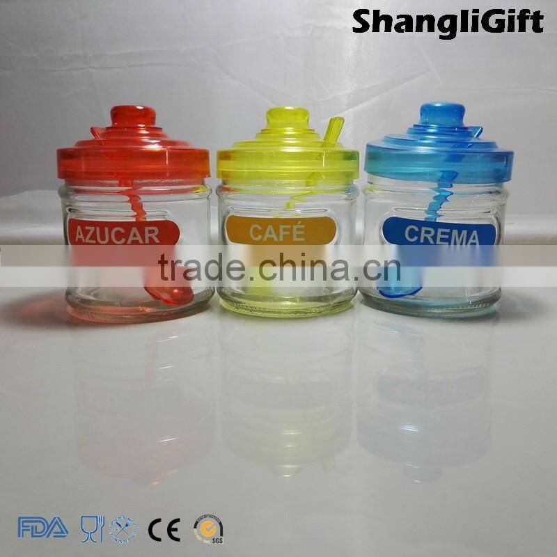 330ml Cylinder Glass Jar Glass Spice Bottles Three A Set With Scoop