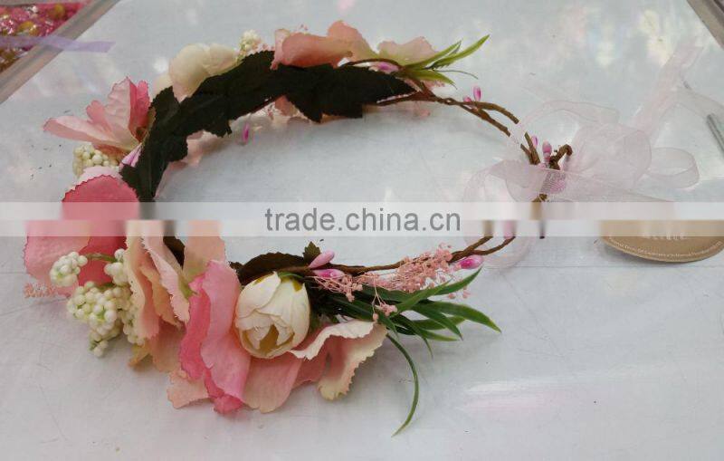 HL017 wholesale Fashion tiara flower crown headband for women wedding flower garland crown
