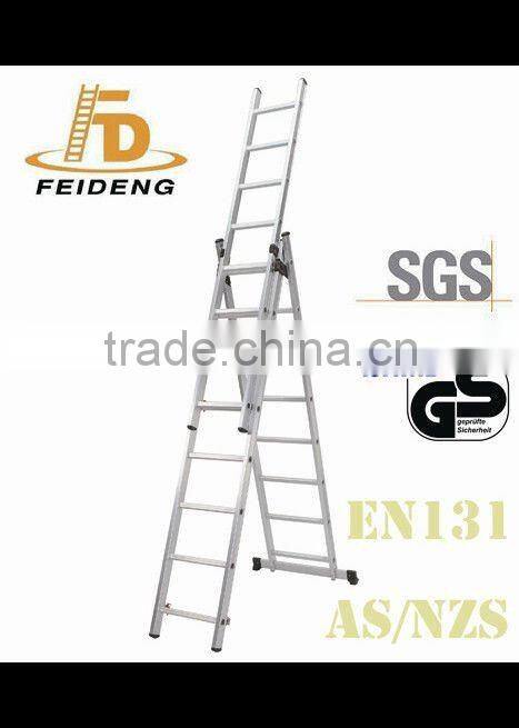 GS approval Foldable Aluminium 3-section ladder Extension ladder