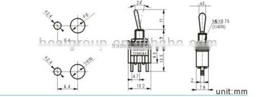 MTS-102 Red toggle switch 6A on on mini plastic toggle switch waterproof switch(FBELE)