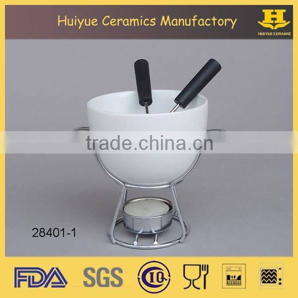 Ceramic chocolate fondue set, white fondue