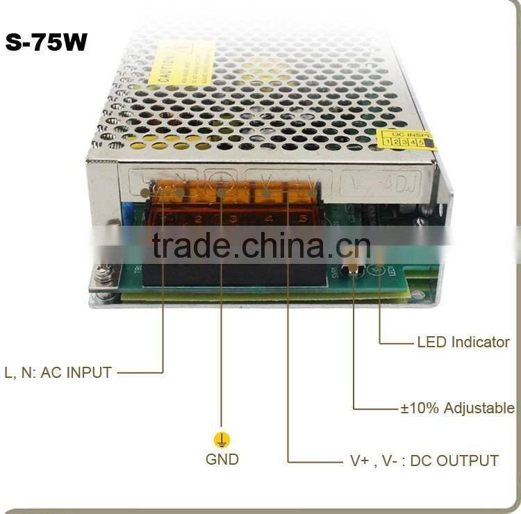factory direct 75w 5v 12v 24v transformer 220v to 15v power supply, 15 volt power transformer wholesale