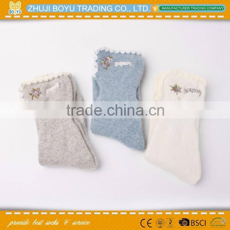 BY-161201 Angora material Ladies angora socsk casual socks for winter with striped pattern