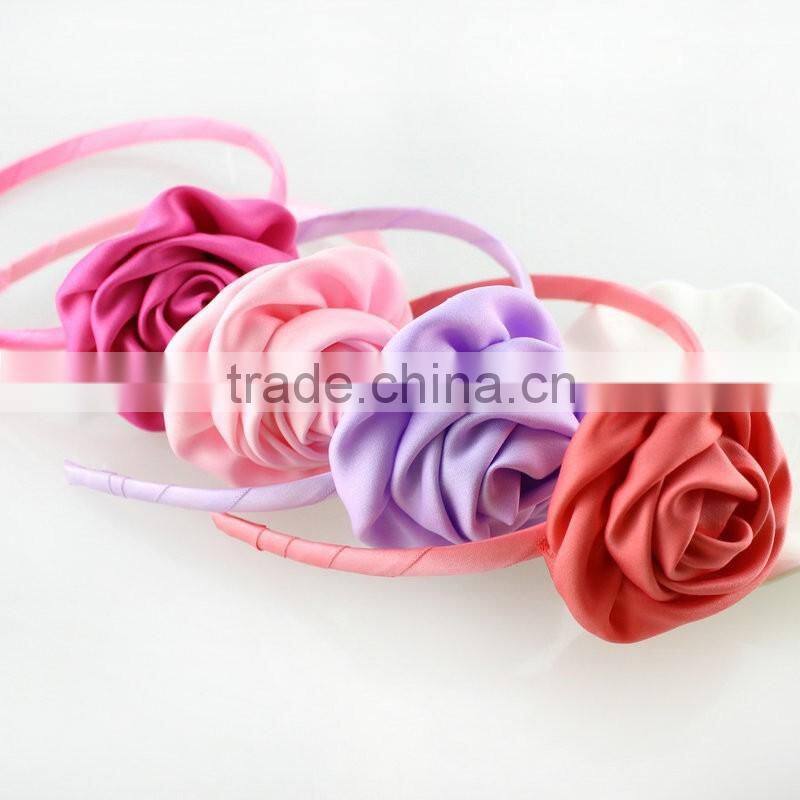 Satin Rolled Rose Headband,Headmade Flower Headband For Kids