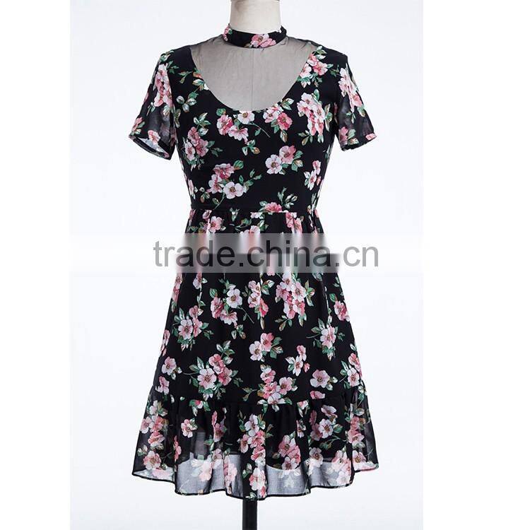 Printed traditional style ladies simple design fashion dress for lady
