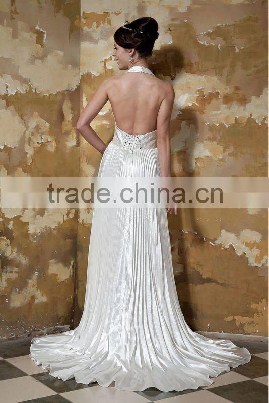 Real Sample White Halter Deep V-neck A-line Ruffles Backless Wedding Dress xyy03-094