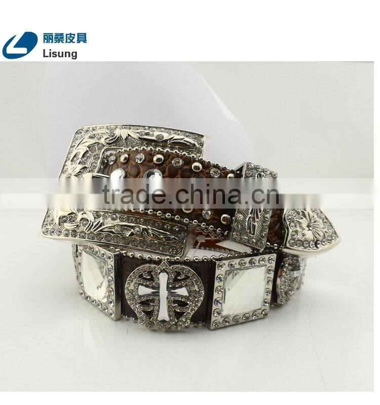 Men's Handmade Crocodile Leather Rhinestone Western Belts