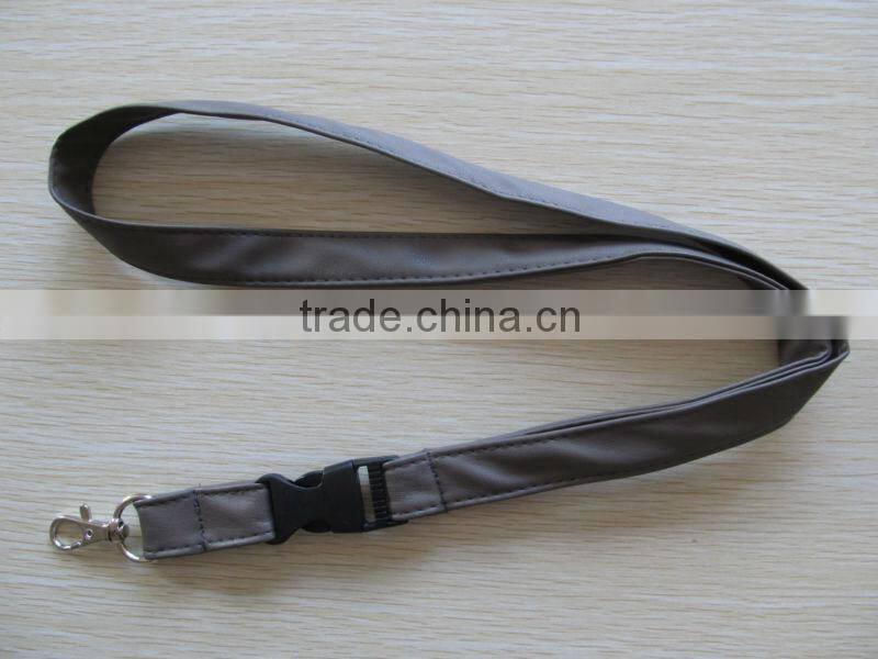 PU leather/grain leather lanyard with metal hook and plastic buckle