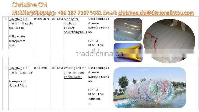 transparent/colored TPU film for inflatable tent/kites/advertisement inflatable ball