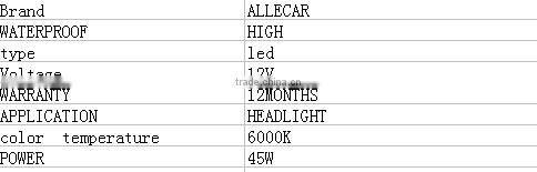 Hot sale 45w led work light headlight/super bright led auto headlight for 9006 led bulb light