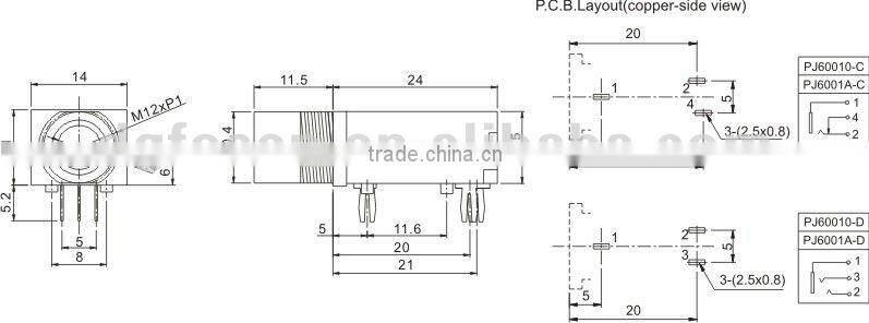 headphone jack 6.35mm PJ60010 PJ6001A