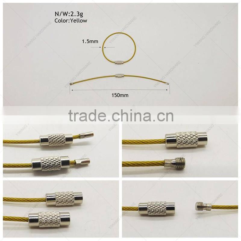High Quality Yellow Stainless Steel Wire Keychain Cable Key Ring