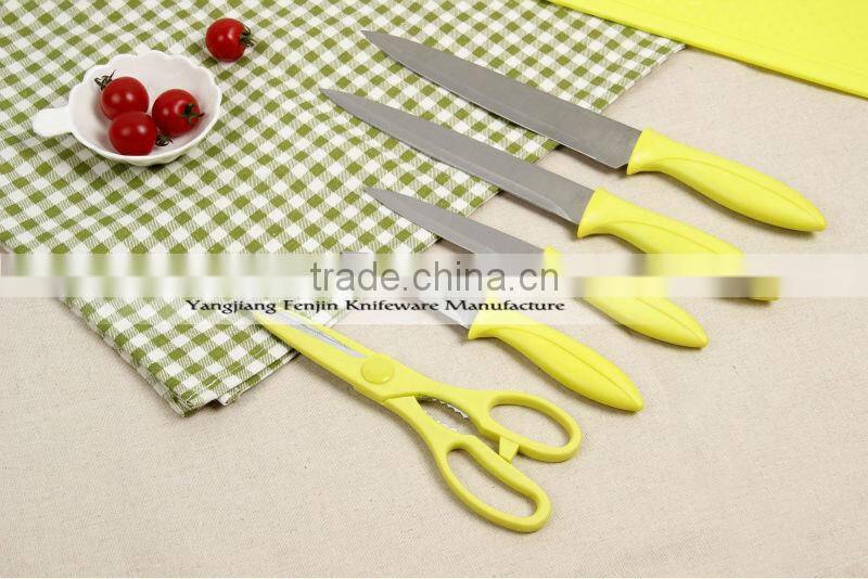HOT Sale 4pcs Plastic Handle Chinese Knife Set with Chopping Board and Shear