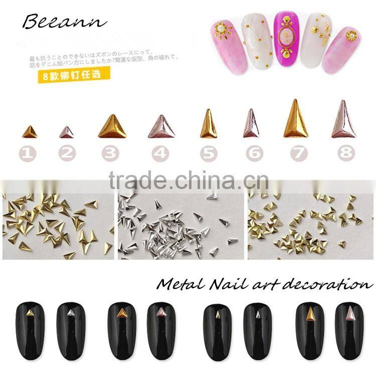 2016 Japanese Style Fashion Punk Triangle Studs nail decoration, Gold and Silver metal stud nail, 3d nail art rivet