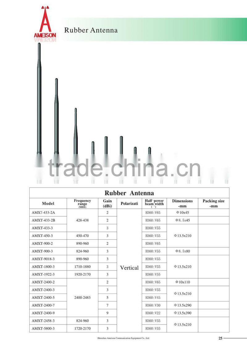 Antenna Manufacturer 5.8GHz 2dBi Desktop SMA-Male Connector high gain terminal wifi rubber antenna