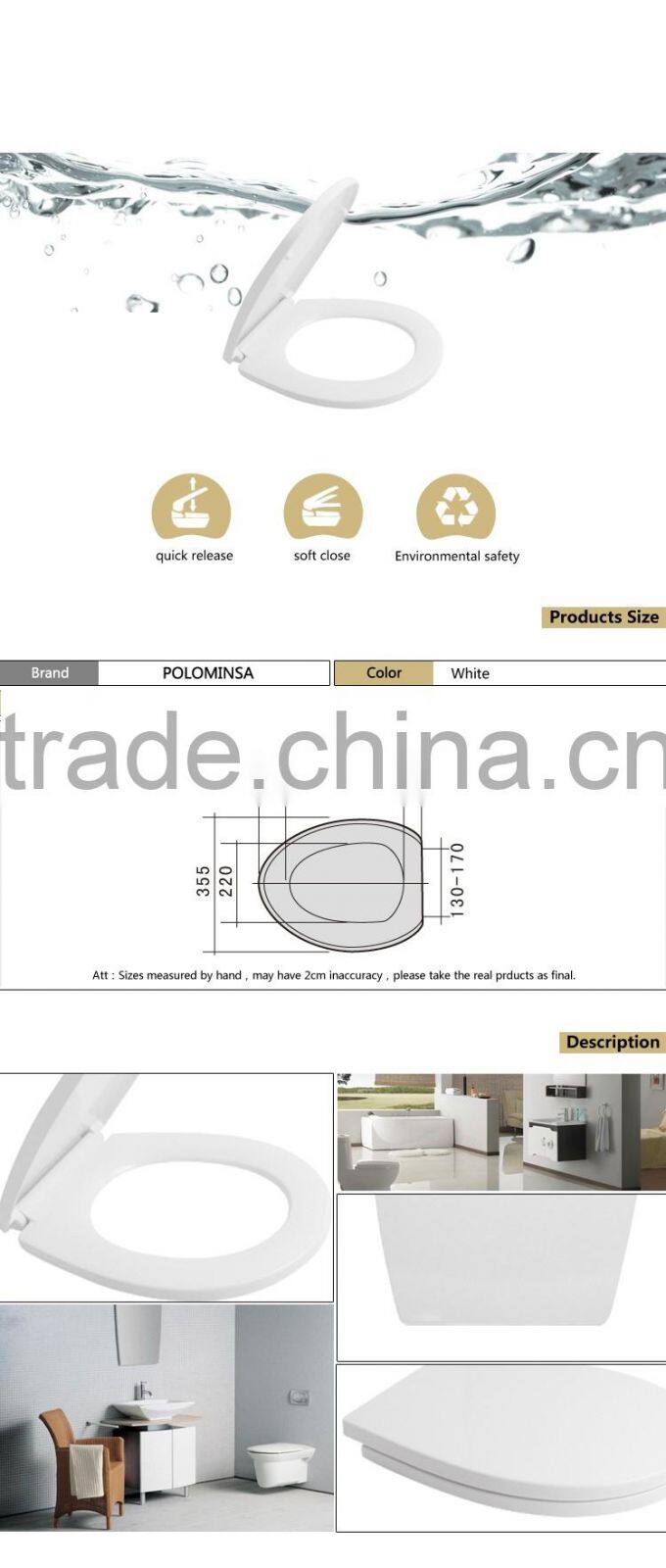 Plastic Toilet Seat with round shape European standard