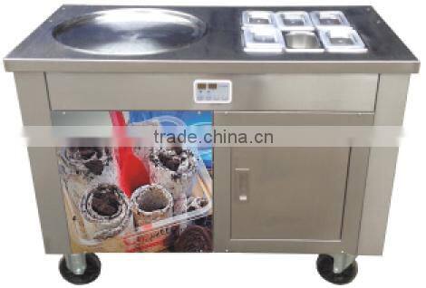 Fried frozen yogurt ice cream machine /Double flat round pans fry roll ice cream machine