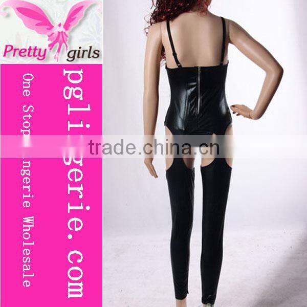 Factory Price Black Cheap Leather Catsuit Jumpsuit