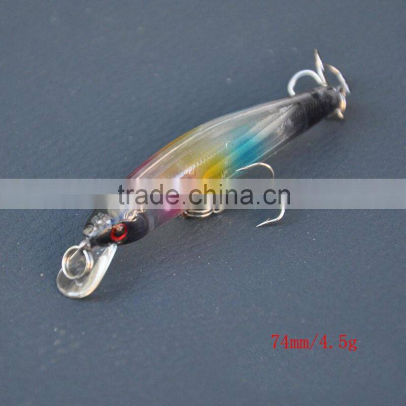 4Pcs 74mm/4.5g Minow Fishing Lure Hard Bait with Hooks Metal Ball Tackle