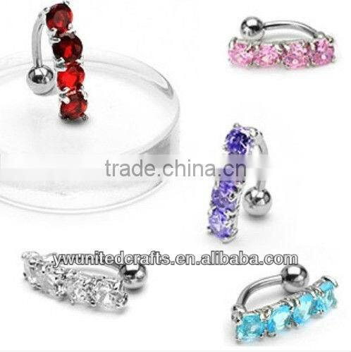 CZ GEM TOP DOWN BELLY NAVEL RING REVERSE 5 COLOR
