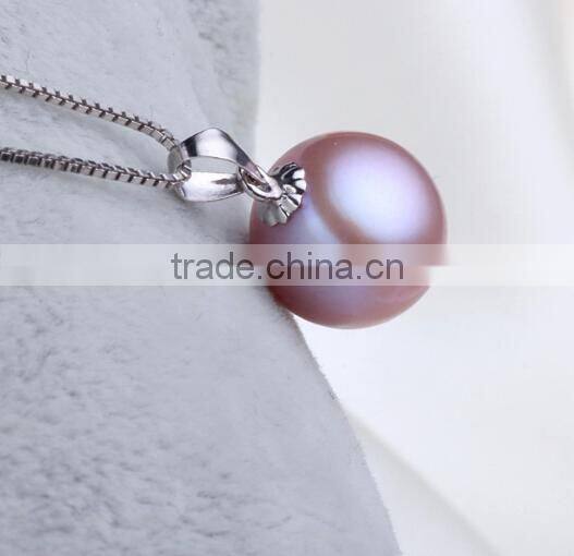 8.5-9mm AAA round natural color sterling silver freshwater pearl pendant
