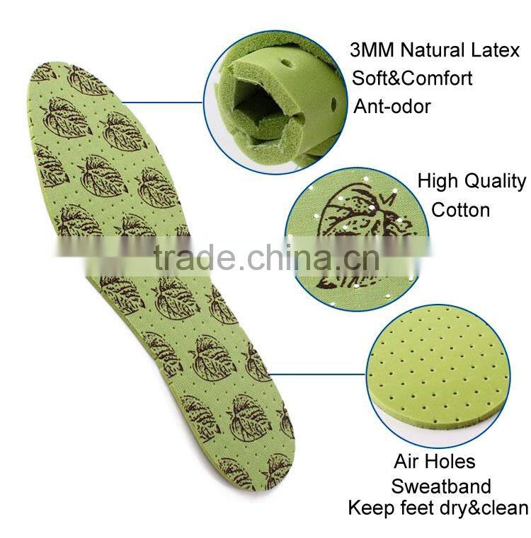 3mm foam latex anti-odor insoles green rubber anti-sweat shoe insoles