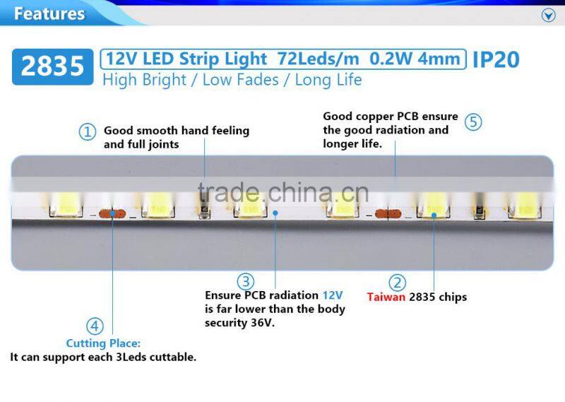 Ultra bright 60leds/m waterproof IP68 SMD 2835 flexible led strip