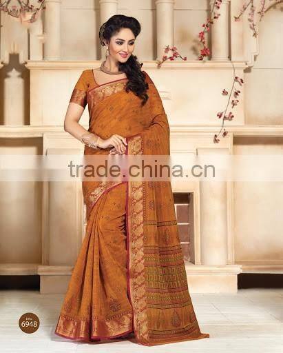 Rust Cotton Silk Saree