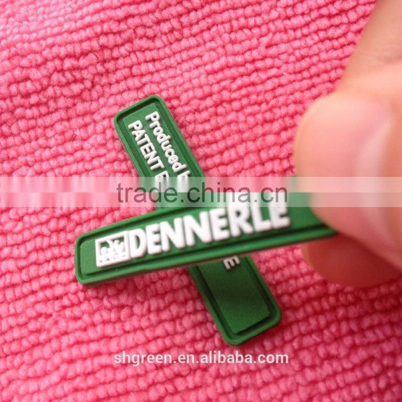 Orange color PVC rubber side label,sewing on rubber flag tag for jacket