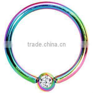 16 Gauge 38 Clear Crystal Rainbow Titanium BCR Captive Ring