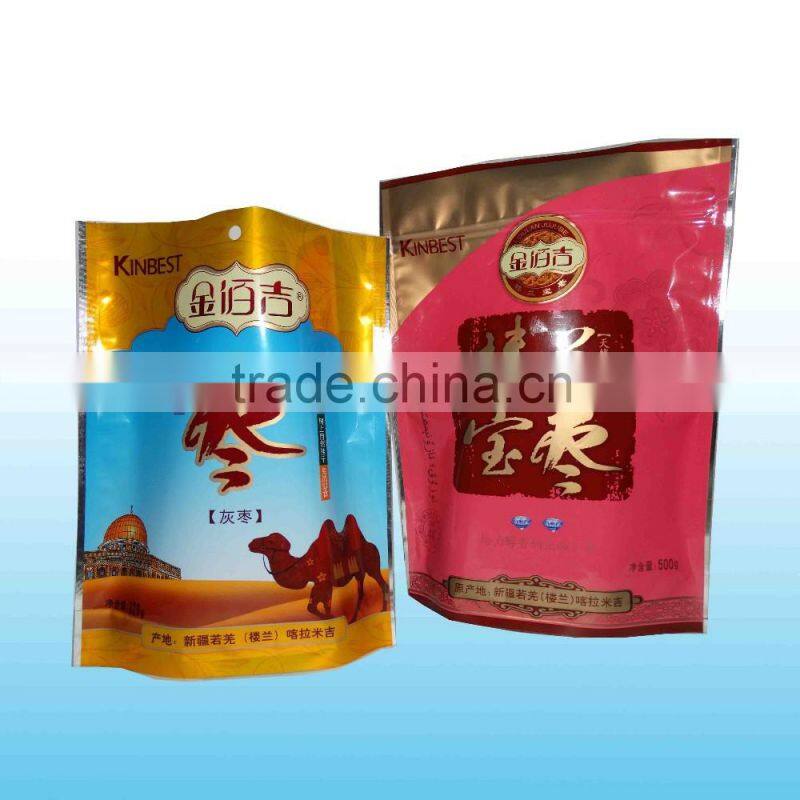 High clear stand up zipper top resealable bag for dates fruit packaging