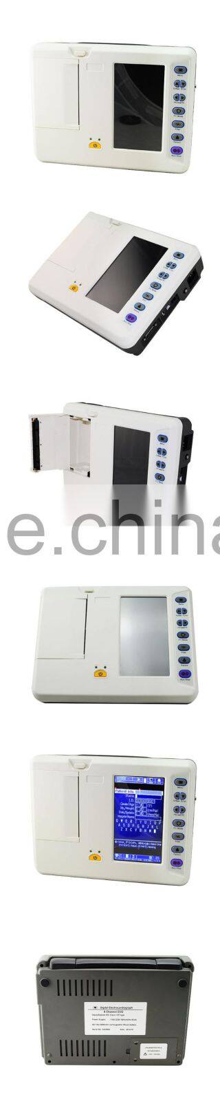 CE Approved Portable 7 inch Color TFT Display Chinese manufactured Digital Technology electrocardiograph ecg machine 6 channels